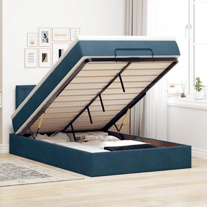 Pouf Letto con Materasso Blu Scuro 120x190 cm Velluto