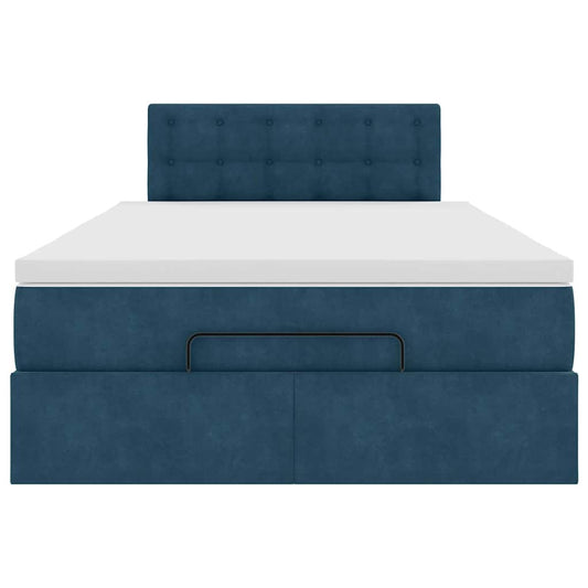 Struttura Letto Pouf con Materasso Blu Scuro 120x200 cm Velluto