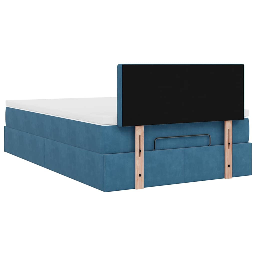 Struttura Letto Pouf con Materasso Blu Scuro 120x200 cm Velluto