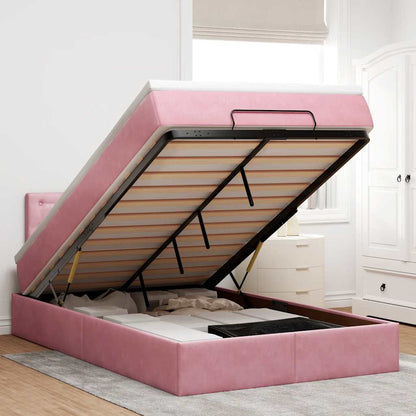 Struttura Letto Pouf con Materasso Rosa 120x200 cm Velluto | homemem39