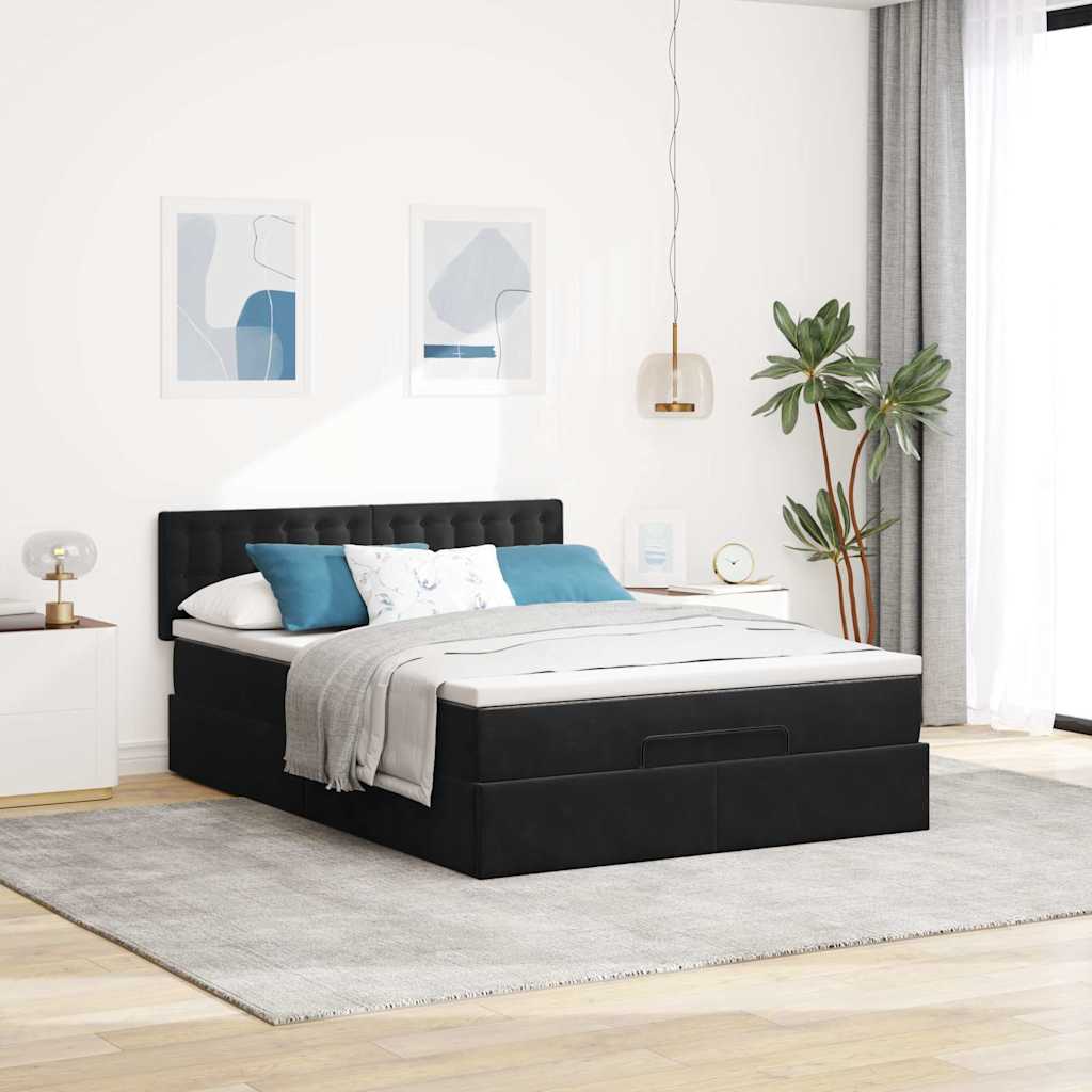 Struttura Letto Pouf con Materasso Nero 140x190 cm in Velluto | homemem39
