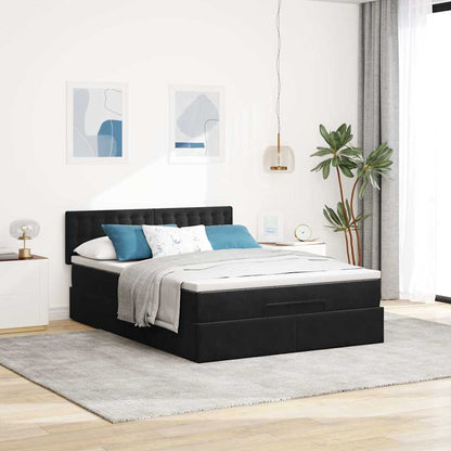 Struttura Letto Pouf con Materasso Nero 140x190 cm in Velluto | homemem39