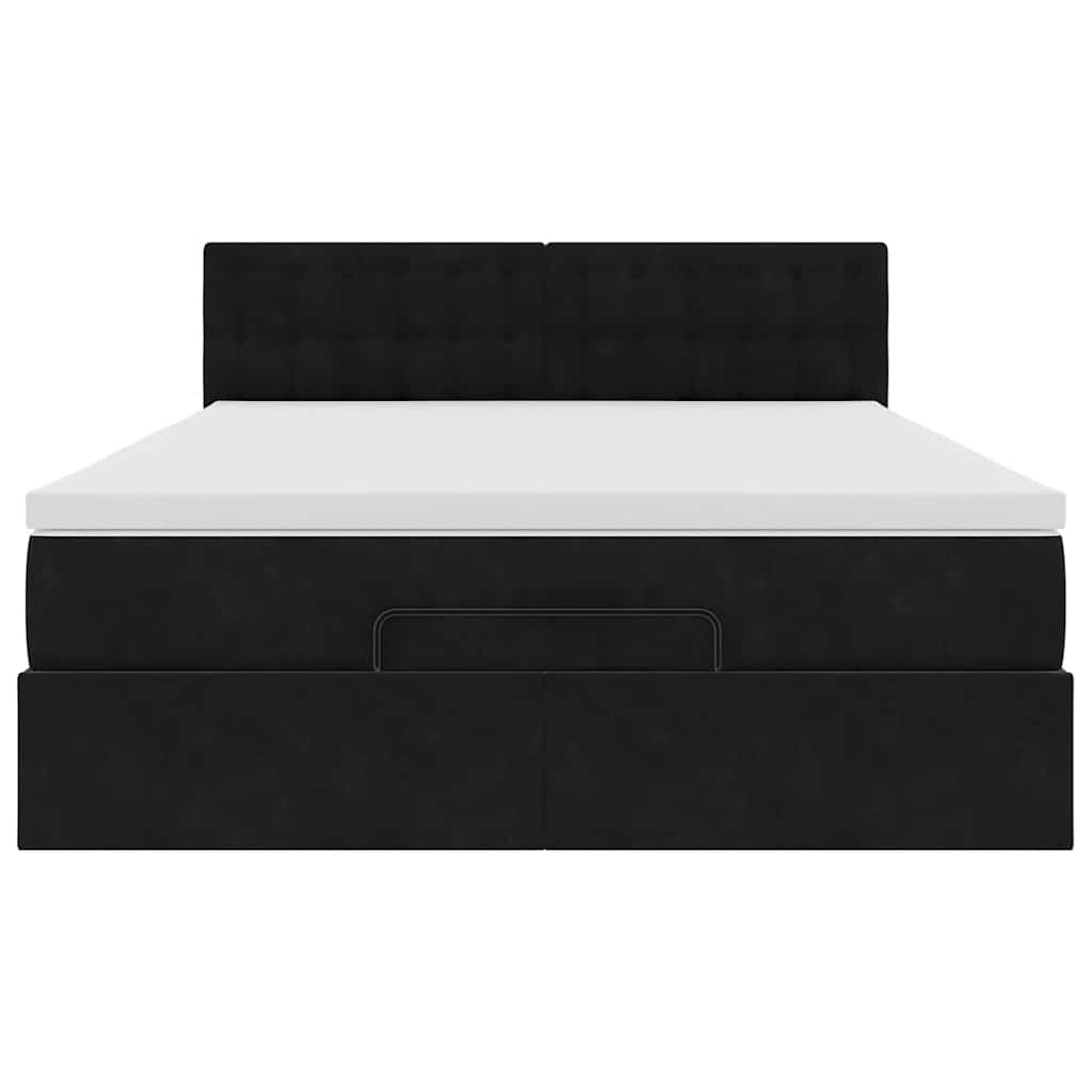 Struttura Letto Pouf con Materasso Nero 140x190 cm in Velluto - homemem39