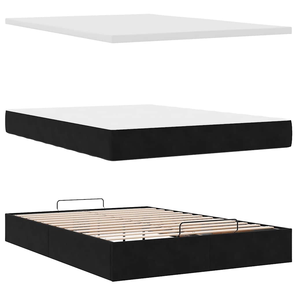 Struttura Letto Pouf con Materasso Nero 140x190 cm in Velluto | homemem39