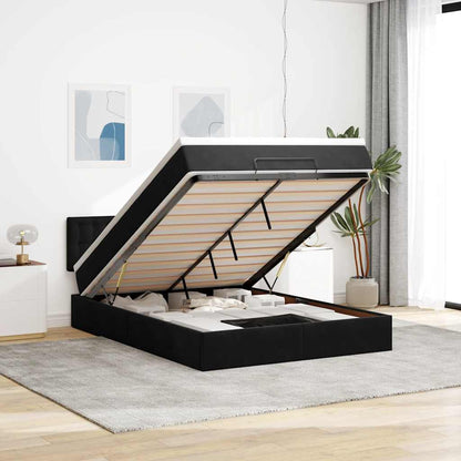 Struttura Letto Pouf con Materasso Nero 140x190 cm in Velluto | homemem39