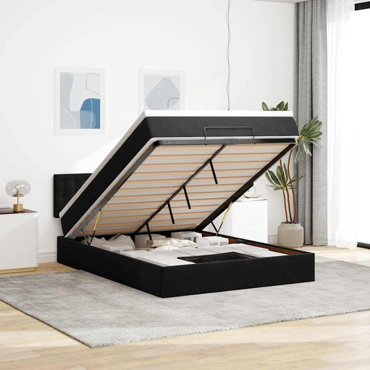 Struttura Letto Pouf con Materasso Nero 140x190 cm in Velluto | homemem39