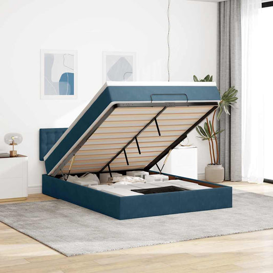 Struttura Letto Pouf con Materasso 140x190 cm in Velluto