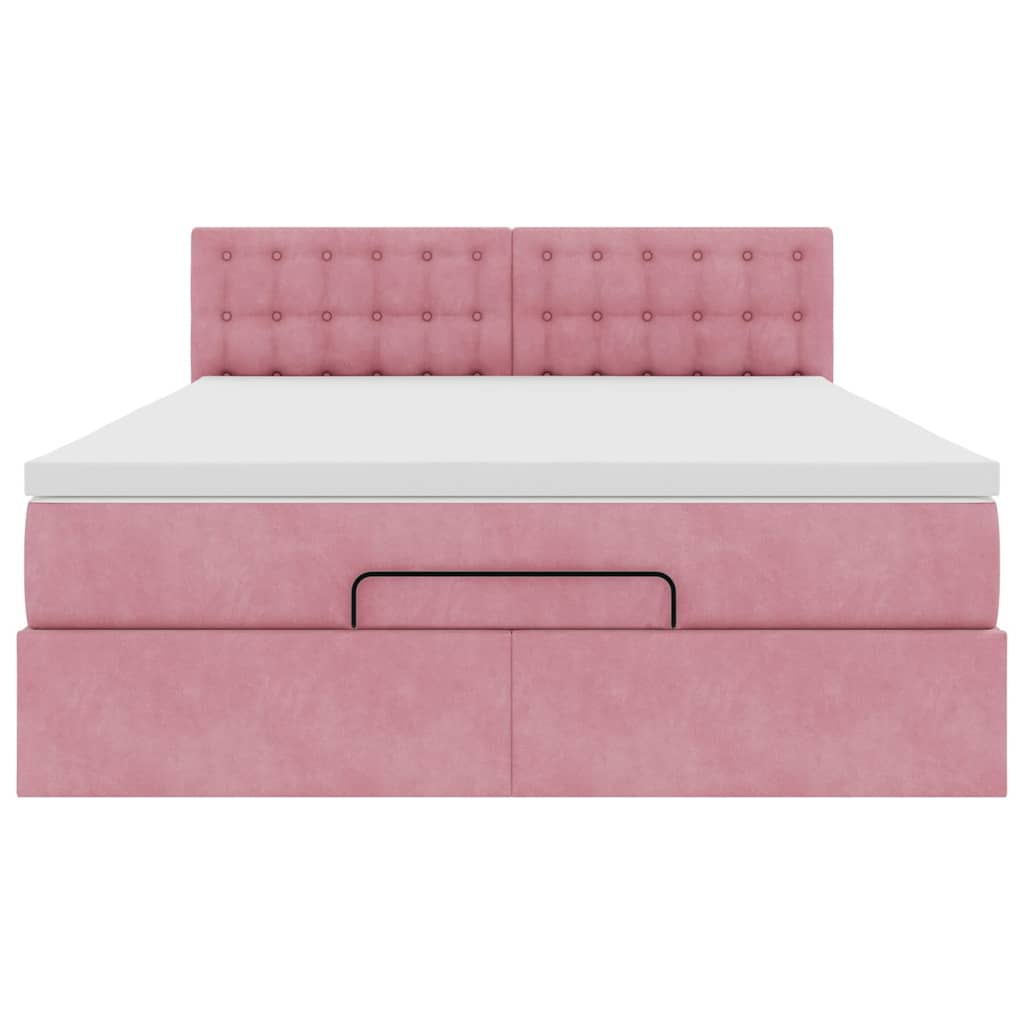 Struttura Letto Pouf con Materasso Rosa 140x190 cm in Velluto