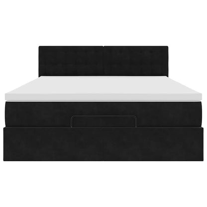 Struttura Letto Pouf con Materasso Nero 140x200 cm in Velluto - homemem39