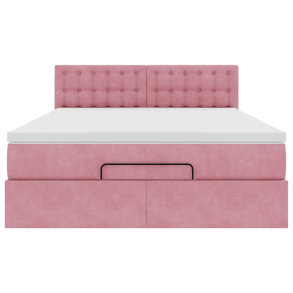 Struttura Letto Pouf con Materasso Rosa 140x200 cm in Velluto