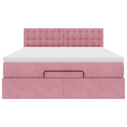 Struttura Letto Pouf con Materasso Rosa 140x200 cm in Velluto