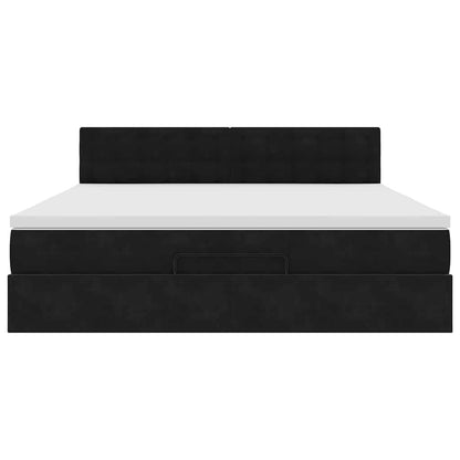 Struttura Letto Pouf con Materasso Nero 160x200 cm in Velluto - homemem39