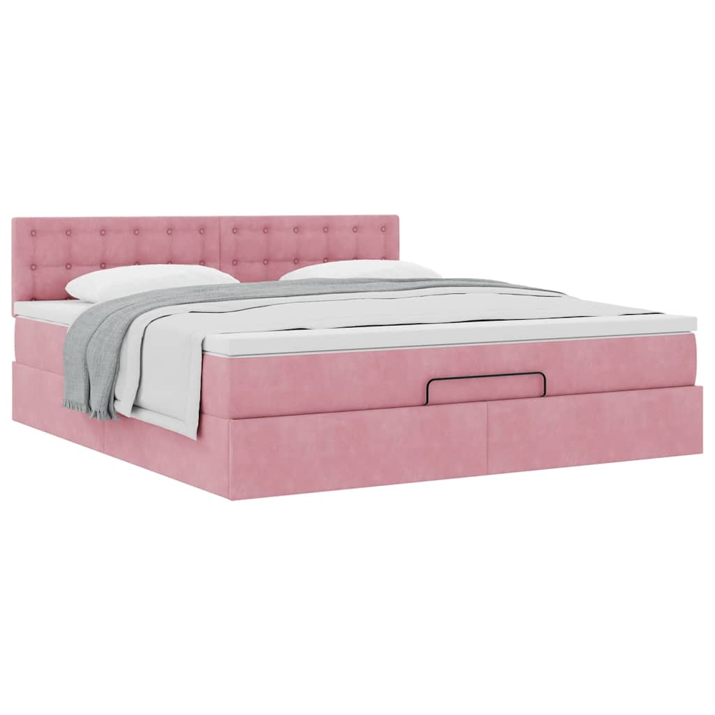 Struttura Letto Pouf con Materasso Rosa 160x200 cm in Velluto | homemem39