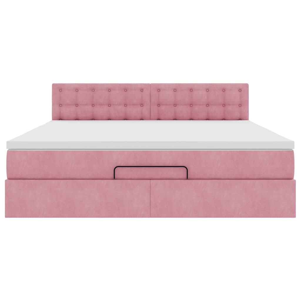 Struttura Letto Pouf con Materasso Rosa 160x200 cm in Velluto | homemem39