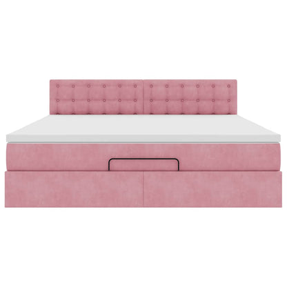 Struttura Letto Pouf con Materasso Rosa 160x200 cm in Velluto | homemem39