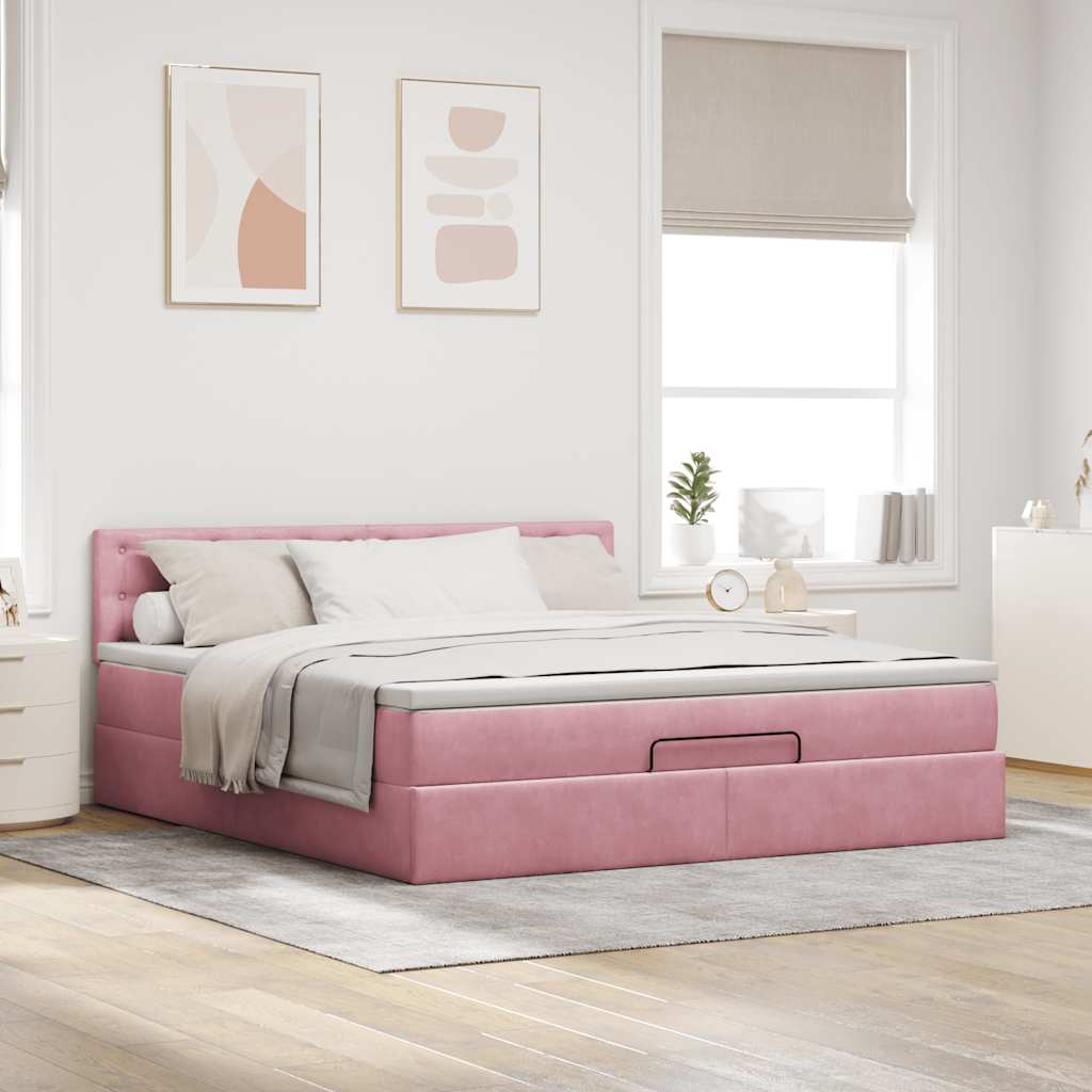 Struttura Letto Pouf con Materasso Rosa 180x200 cm in Velluto | homemem39