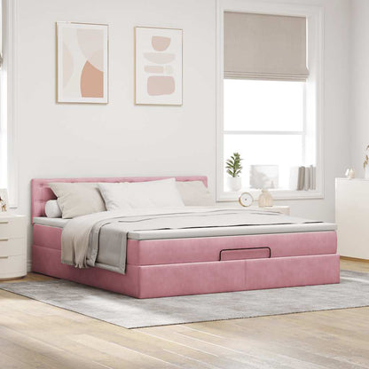 Struttura Letto Pouf con Materasso Rosa 180x200 cm in Velluto | homemem39