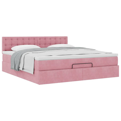 Struttura Letto Pouf con Materasso Rosa 180x200 cm in Velluto | homemem39