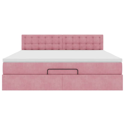 Struttura Letto Pouf con Materasso Rosa 180x200 cm in Velluto | homemem39
