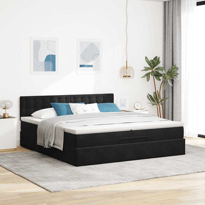 Struttura Letto Pouf con Materasso Nero 200x200 cm in Velluto | homemem39