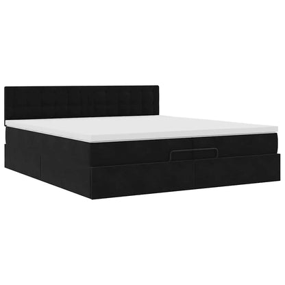 Struttura Letto Pouf con Materasso Nero 200x200 cm in Velluto | homemem39