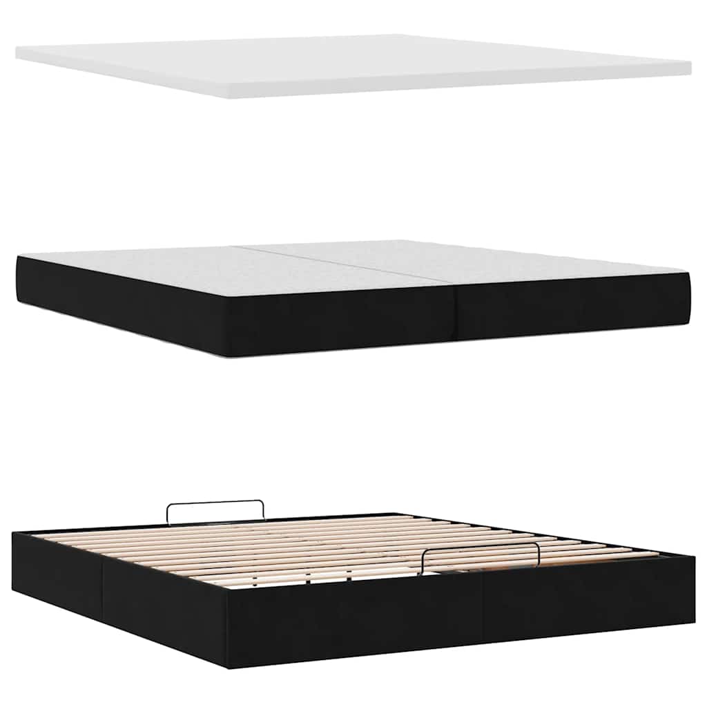 Struttura Letto Pouf con Materasso Nero 200x200 cm in Velluto | homemem39