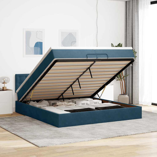 Struttura Letto Pouf con Materasso 200x200 cm in Velluto