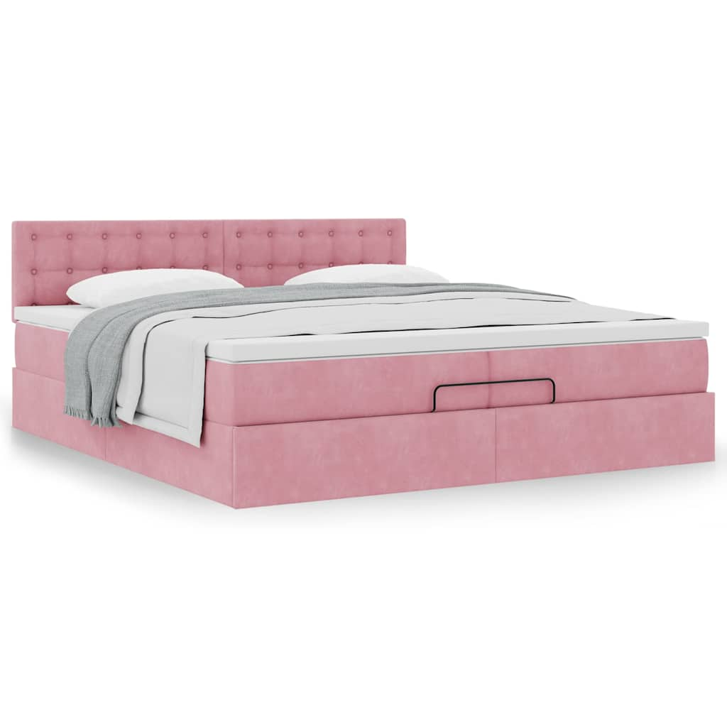 Struttura Letto Pouf con Materasso Rosa 200x200 cm Velluto