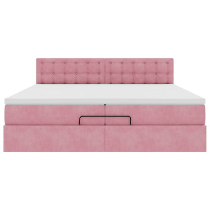 Struttura Letto Pouf con Materasso Rosa 200x200 cm Velluto