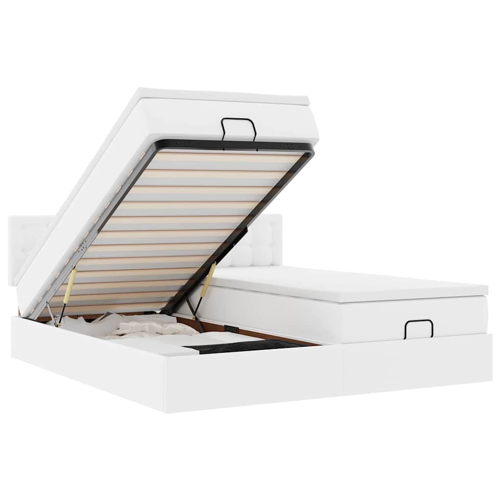 Struttura Letto Pouf con Materassi Bianco 160x200 cm Similpelle