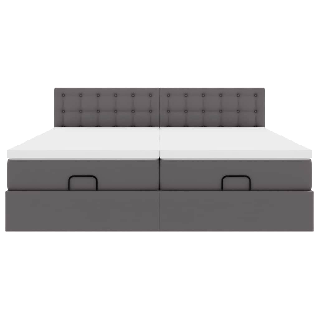 Struttura Letto Pouf con Materassi Grigio 160x200 cm Similpelle