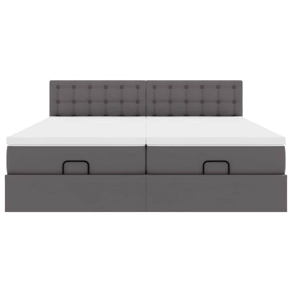 Struttura Letto Pouf con Materassi Grigio 160x200 cm Similpelle