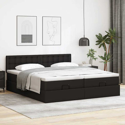Struttura Letto Pouf con Materassi Nero 180x200 cm Similpelle | homemem39