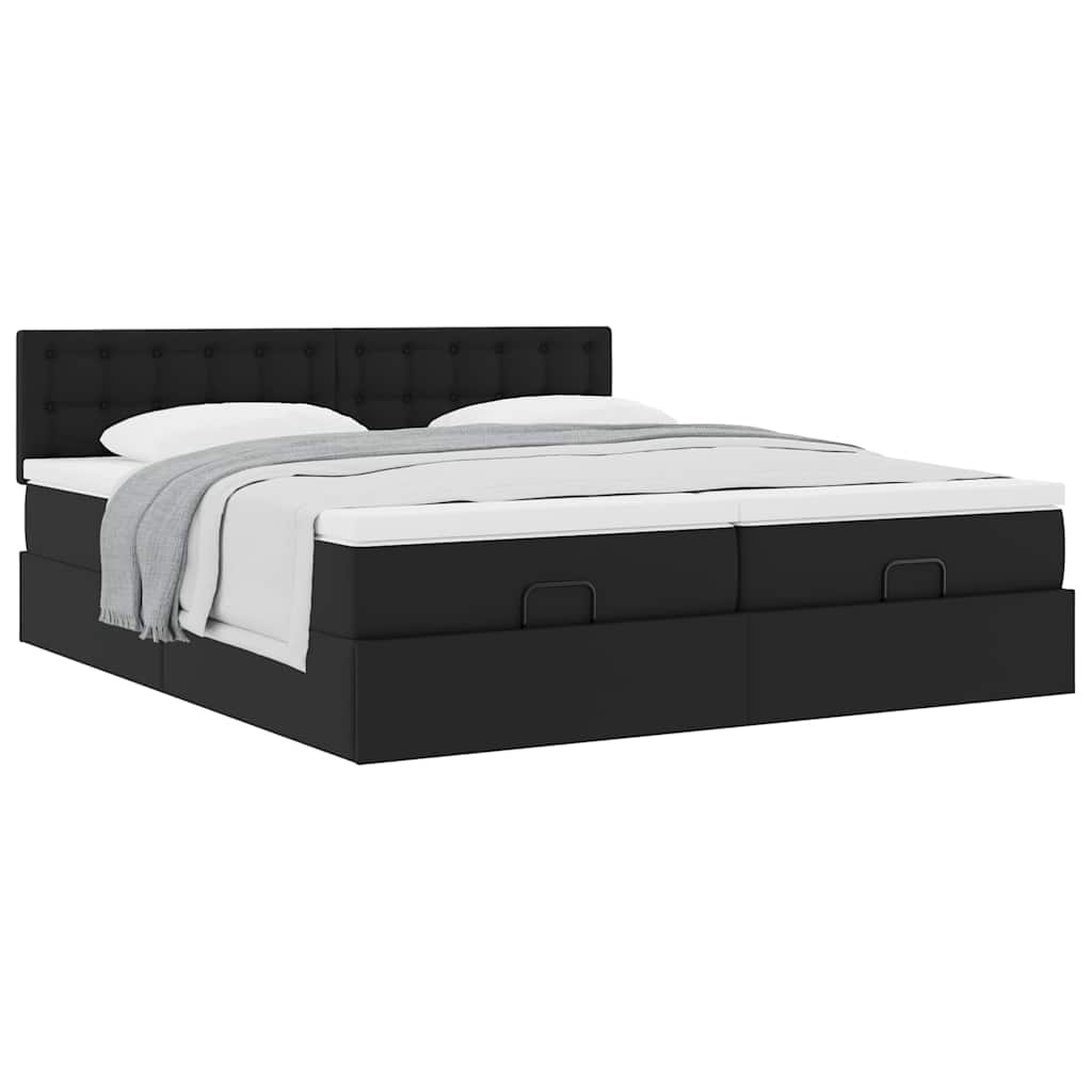 Struttura Letto Pouf con Materassi Nero 180x200 cm Similpelle | homemem39