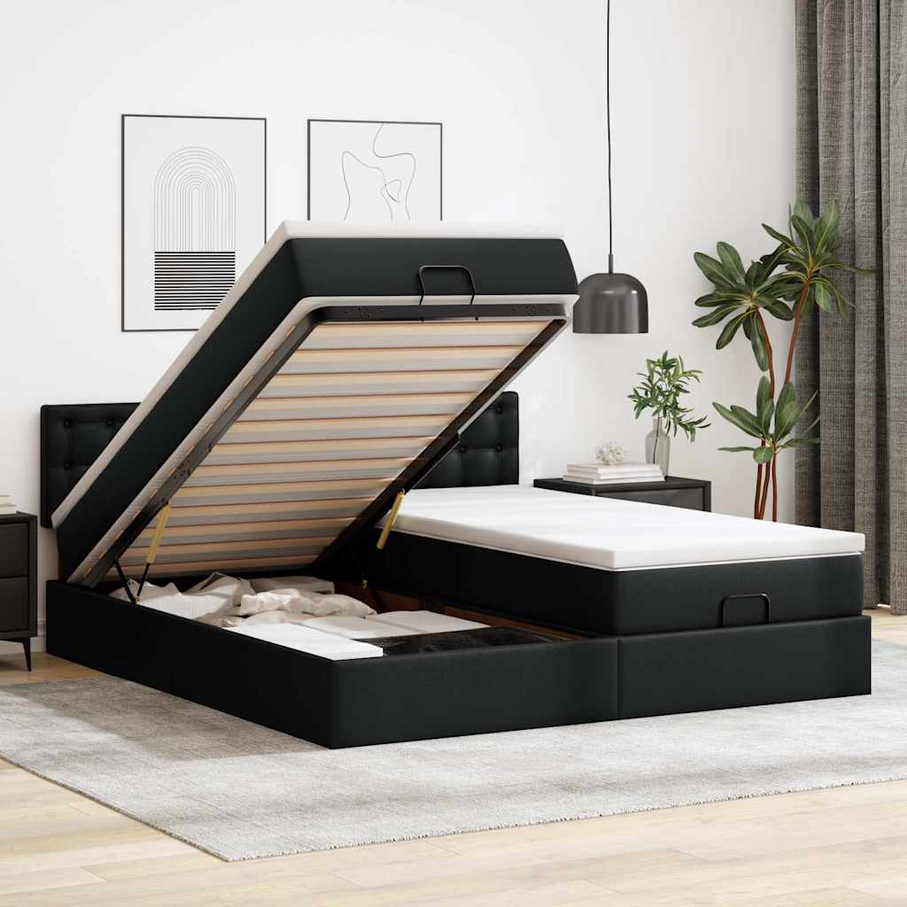 Struttura Letto Pouf con Materassi Nero 180x200 cm Similpelle | homemem39