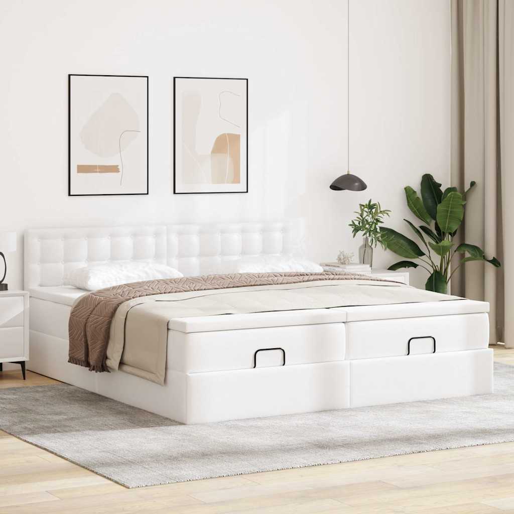 Struttura Letto Pouf con Materassi Bianco 180x200 cm Similpelle