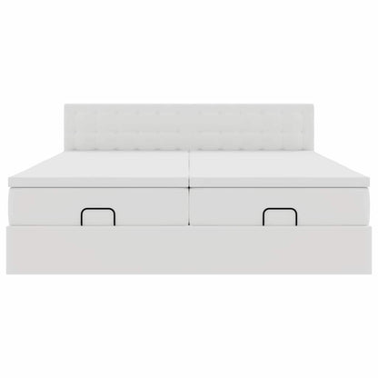 Struttura Letto Pouf con Materassi Bianco 180x200 cm Similpelle