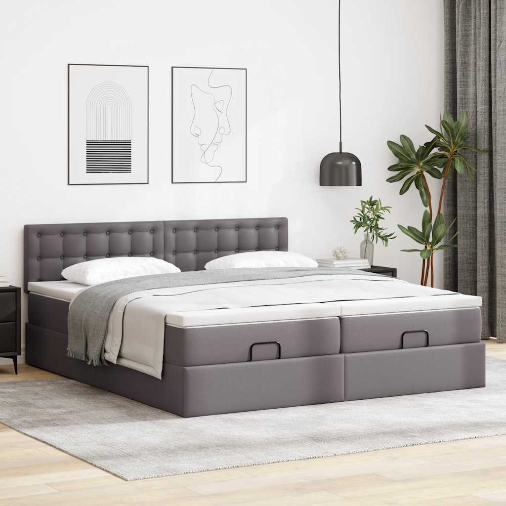Struttura Letto Pouf con Materassi Grigio 180x200 cm Similpelle | homemem39
