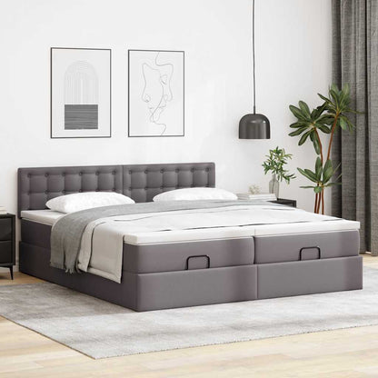 Struttura Letto Pouf con Materassi Grigio 180x200 cm Similpelle | homemem39