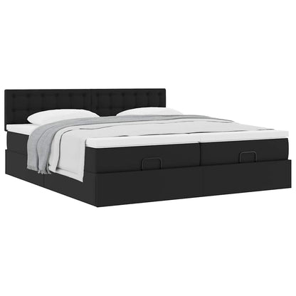 Struttura Letto Pouf con Materassi Nero 200x200 cm Similpelle