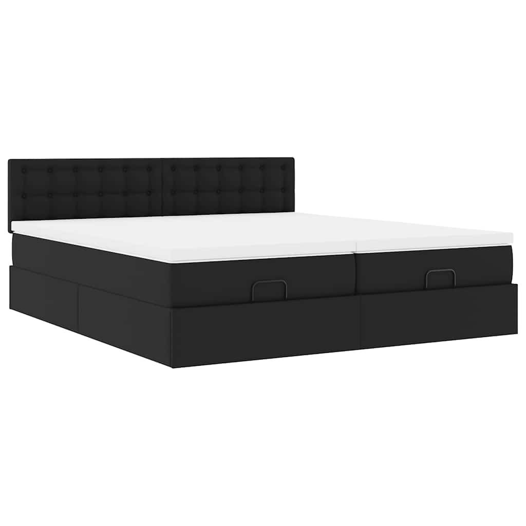Struttura Letto Pouf con Materassi Nero 200x200 cm Similpelle