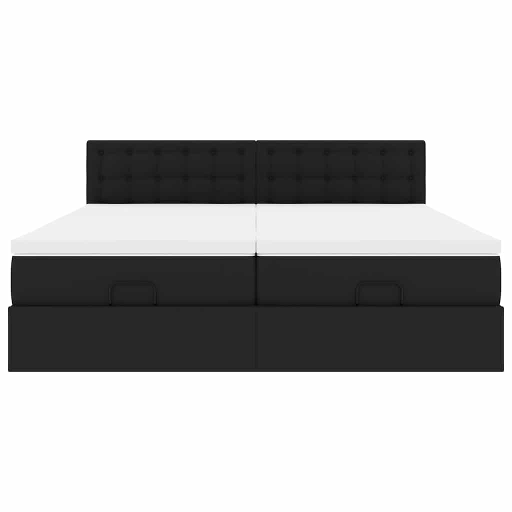 Struttura Letto Pouf con Materassi Nero 200x200 cm Similpelle