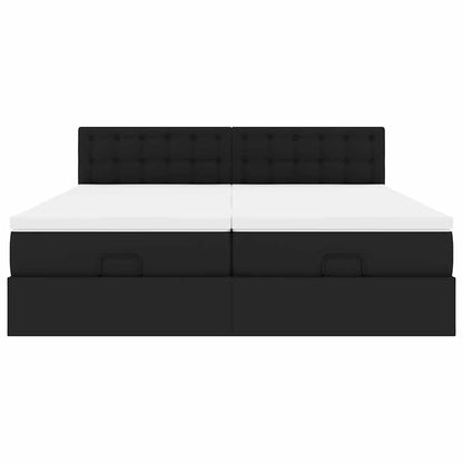 Struttura Letto Pouf con Materassi Nero 200x200 cm Similpelle