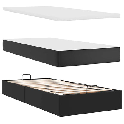 Struttura Letto Pouf con Materassi Nero 200x200 cm Similpelle