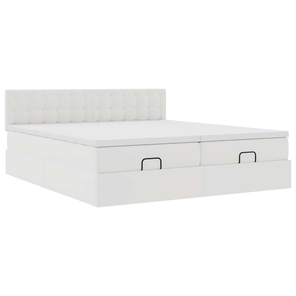 Struttura Letto Pouf con Materassi Bianco 200x200 cm Similpelle | homemem39