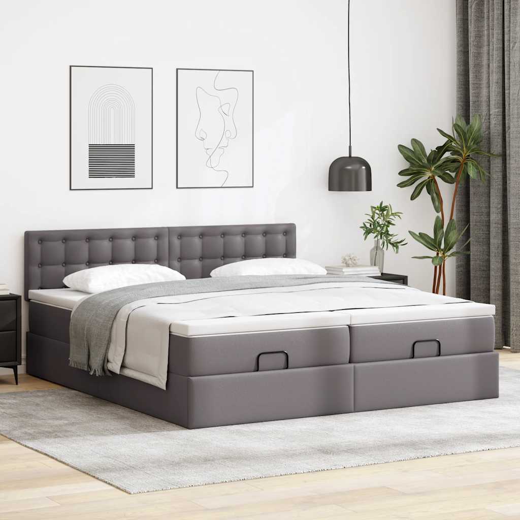 Struttura Letto Pouf con Materassi Grigio 200x200 cm Similpelle