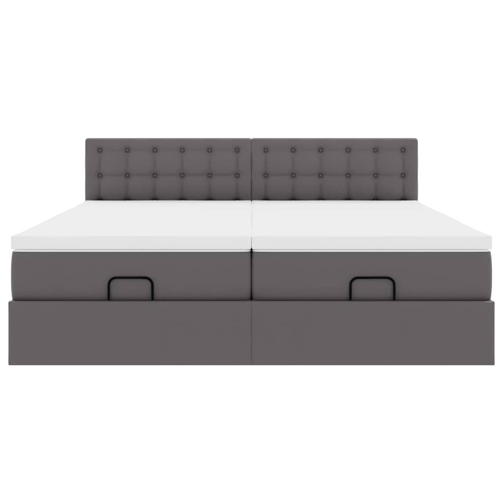 Struttura Letto Pouf con Materassi Grigio 200x200 cm Similpelle