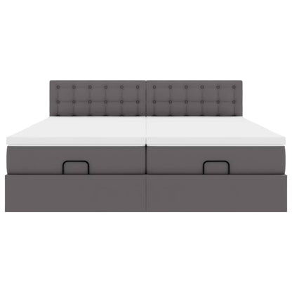 Struttura Letto Pouf con Materassi Grigio 200x200 cm Similpelle