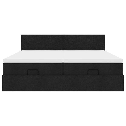 Struttura Letto Pouf con Materassi Nero 160x200 cm in Tessuto