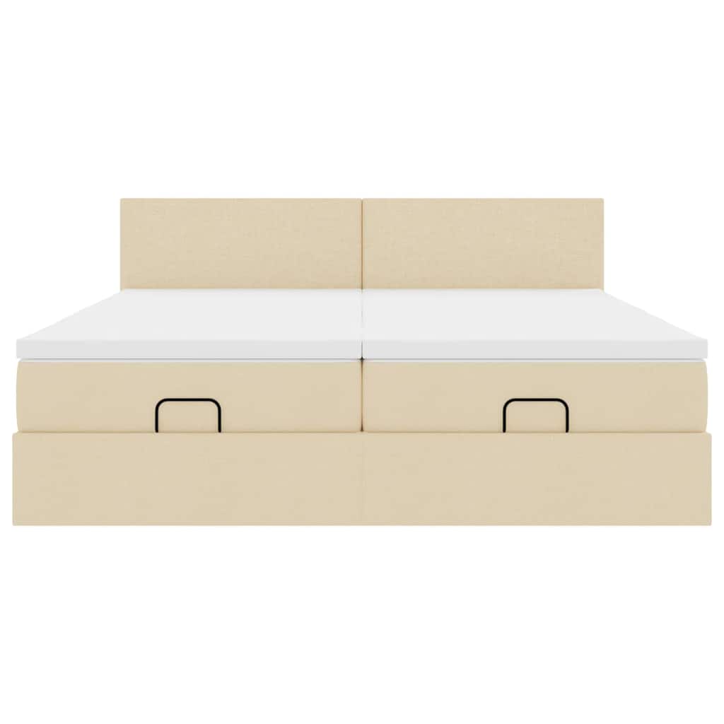 Struttura Letto Pouf con Materassi Crema 160x200 cm in Tessuto